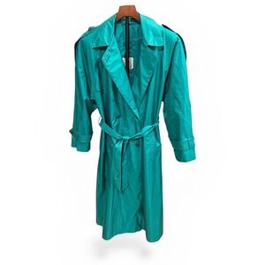 Vtg 80s Glam Gantos Vintage Teal Trench Coat Double Breasted Belted Blogger 10
